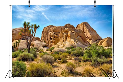 BELECO 7x5ft Fabric Desert Backdrop Joshua Tree National Park Photography Backdrop Odd Trees Rocky Mountains Natural Scenery Holiday Background Hiking Camping Pictures Home Decor Photo Studio Props - size: 7x5FT