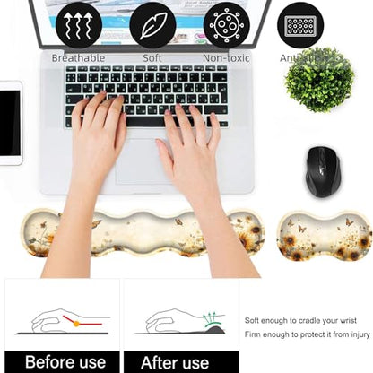 Bxgolkgd Desk Mat Set,Mouse Pad with Keyboard Wrist Rest & Mouse Wrist Rest,Wave-Shaped Design,Non-Slip Rubber Base,Ergonomic Desk Mat for Home,Office,Gaming,Sunflower Butterfly - color: Sunflower Butterfly