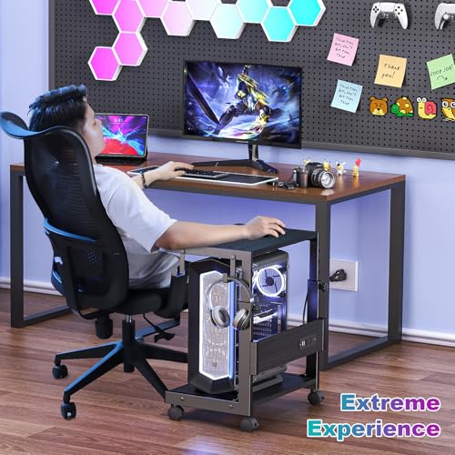 Computer Tower Stand with Charge Station and USB Charging Port - Height Adjustable PC Tower Stand, Under Desk CPU Holder Cart with Locking Caster Wheels for Fits Most PC - color: Black