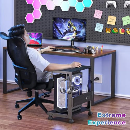Computer Tower Stand with Charge Station and USB Charging Port - Height Adjustable PC Tower Stand, Under Desk CPU Holder Cart with Locking Caster Wheels for Fits Most PC - color: Black