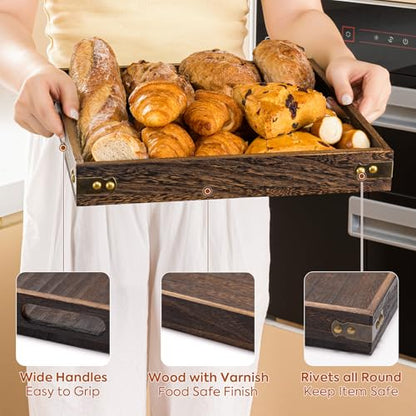 Serving Tray with Handles,12.75"*12.75"Wood Decorative Tray for Living Room,Modern Coffee Table Tray,Square Large Serving Platters for Home Decor,Ottoman,Bed,Kitchen,Bathroom, Breakfast,Bar - size: 13" x 13" x 1.8"