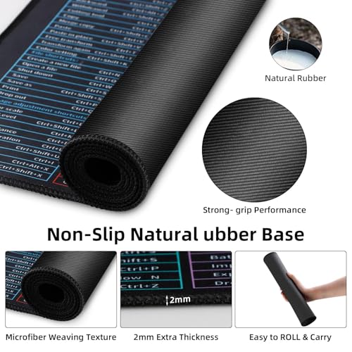Quick Key Keyboard Mouse Pad, Non-Slip Desk Mat with Office Software Shortcuts Pattern, Upgraded Extended Large Rubber Base Mice Smooth Cloth Mouse Pad Desk Mat