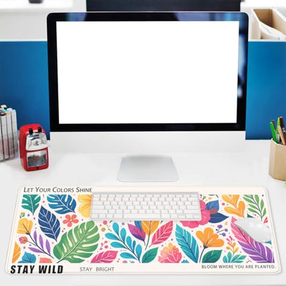 Inspirational Quote Mouse Pad Colorful Floral Leaves Tropical Large Desk Mat with Stitched Edges,Non-Slip Waterproof Rubber Base Mouse Mat Office Computer Keyboard Laptop 31.5"x11.8" - color: Inspirational Quote