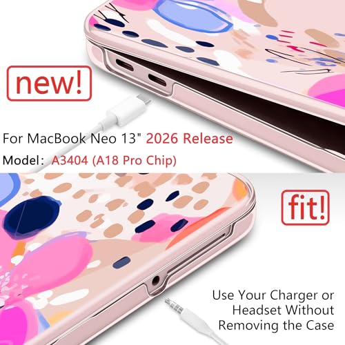 DONGKE Compatible with MacBook Neo 13 Inch Case 2026 A3404 A18 Pro chip & Touch ID, Plastic Hard Shell with Keyboard Cover, Screen Protector & Dust Plugs, Floral Artistic - color: Floral Artistic