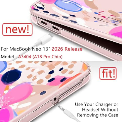 DONGKE Compatible with MacBook Neo 13 Inch Case 2026 A3404 A18 Pro chip & Touch ID, Plastic Hard Shell with Keyboard Cover, Screen Protector & Dust Plugs, Floral Artistic - color: Floral Artistic