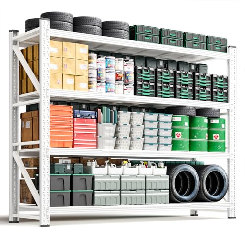 Letaya 6000LBS Storage Shelves Heavy Duty,79" W Garage Shelving Units, 4 Tier Adjustable Utility Rack Shelf,Large Metal Industrial Shelves,for Shop,Warehouse,Basement (79" W x 24" D x 79" H) - color: White, size: 79" W x 24" D x 79" H