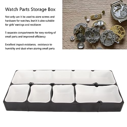 Waterproofs Watch Parts Storage Box with 5 Compartments Shockproof Organizer Case for Small Accessories Screws Jewelry for Watchmakers Technicians Enthusiastsand Enthusiasts ﻿