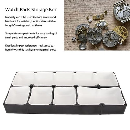 Waterproofs Watch Parts Storage Box with 5 Compartments Shockproof Organizer Case for Small Accessories Screws Jewelry for Watchmakers Technicians Enthusiastsand Enthusiasts ﻿