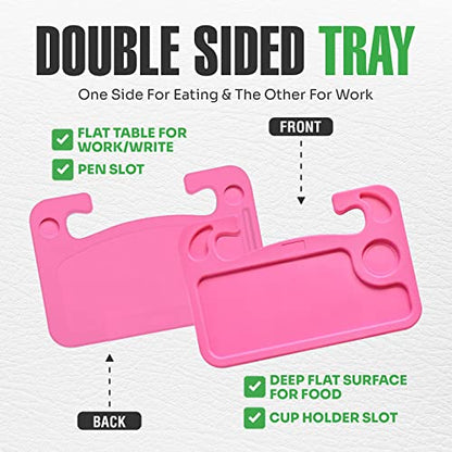 lebogner Steering Wheel Tray, Car Tray for Eating, Hook On Steering Wheel Desk for Food, Laptop and Car Accessories, Car Road Trip Must Haves Gadgets Car Table (Dark Pink) - color: Dark Pink