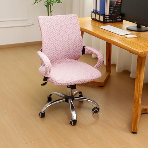 Pink Office Chair Cover with Armrest Cover 18Inch Wide Stretch Jacquard Small Desk Computer Chair Covers with Long Zipper Arm Slipcovers Washable - color: Jacquard T-pink, size: Small