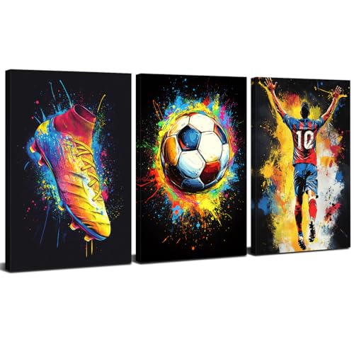 Football Posters Colorful Graffiti Abstract Sports Wall Art Soccer Athlete Painting Picture Sneakers Shoes Canvas Prints Artwork for Teen Boys Room Living Room Man Bedroom Home Decorations 12x16" 3pcs - color: Soccer, size: 12"l X 16"w