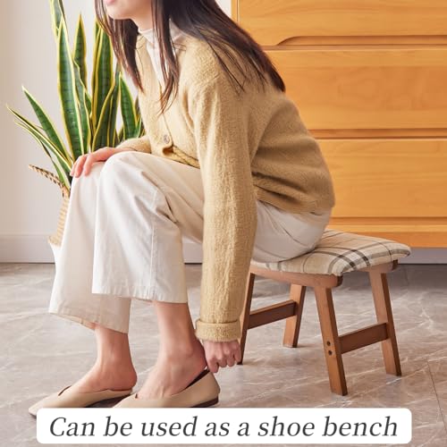 Kitsanery Foot Stool,Ottoman,Bamboo Small Sofa Foot Rest Under Desk,Extra Seating for Living Room, Bedroom and Kitchen (Brown Stool Legs - Stripes Surface) - color: Brown Stool Legs - Stripes Surface
