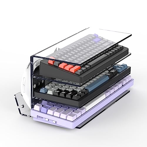 Keyboard Stand for Desktop 3 Layer Acrylic Stand Gaming Keyboard and Mouse Storage Thicken Dustproof Storage Holder Holds up 4 Keyboards,3 Mice,folder etc for Office,Home,School,Kitchen(Transparent)