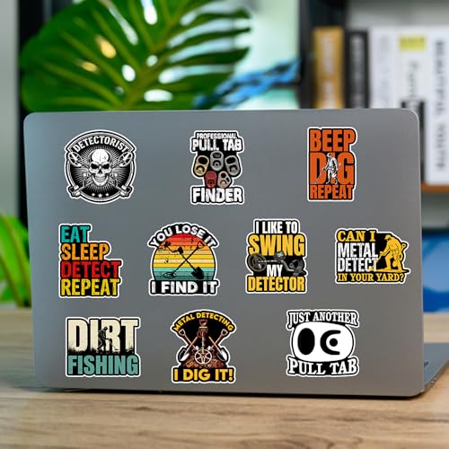 SODAVA (10Pcs, 3in) Metal Detecting Sticker Pack, Funny Detectorist Waterproof Vinyl Decals, Treasure Hunting Hobby Stickers for Laptop Water Bottle Toolbox Journal Outdoor Adventure Gifts - color: Metal Detecting