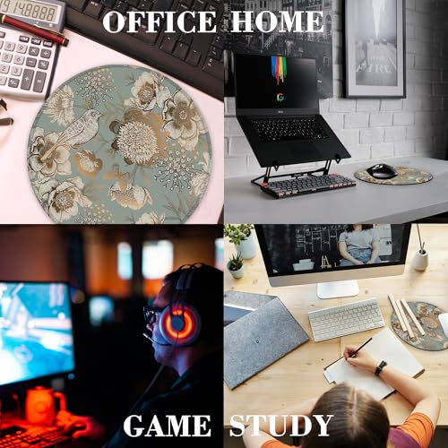 Butterfly Peonies Bird Mouse Pad Round Mouse Mat, Non-Slip Rubber Base Mousepad with Stitched Edge for Wireless Computer Laptop Office Desk Accessories 8 x 8 Inches - color: Butterfly Peonies Bird