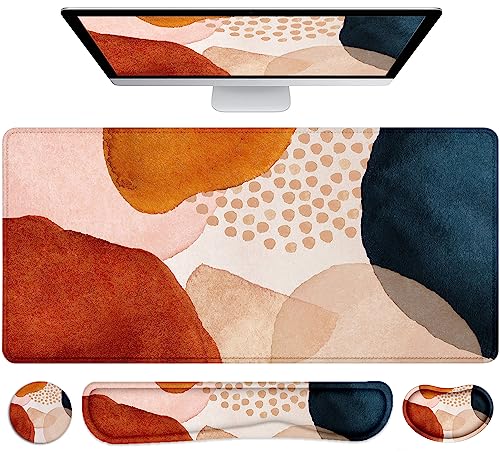 LATEEFAH Desk Mat, Mouse Pad with Wrist Rest, 4-in-1 Large Mouse Pads for Desk, Ergonomic Mouse Pad and Keyboard Wrist Rest Gaming Keyboard Mat for Office, Home - color: 4Pcs-Watercolor Block