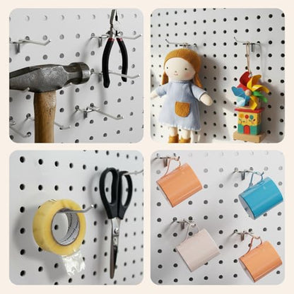 JEAWIWI 60 Pack 4 Inch Metal Pegboard Hooks, Fit 1/4 in and 1/8 in Peg Board Organizer Accessories, for Hanging Storage, Garages, Tool Sheds, Basements - size: 4IN 60PCS