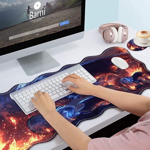 Bxgolkgd Desk Mat Set,Mouse Pad with Keyboard Wrist Rest & Mouse Wrist Rest,Wave-Shaped Design,Non-Slip Rubber Base,Ergonomic Desk Mat for Home,Office,Gaming,Dragon - color: Dragon