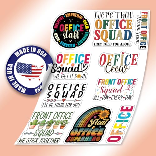 10pcs Front Office Sticker Sheet, Funny Cute Vinyl Decals for Receptionists, Admin Staff, Workplace Decor, Waterproof, UV-Resistant, for Laptop, Water Bottle, Journal, Notebook, Clipboard, Phone Case