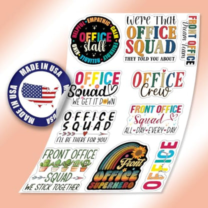 10pcs Front Office Sticker Sheet, Funny Cute Vinyl Decals for Receptionists, Admin Staff, Workplace Decor, Waterproof, UV-Resistant, for Laptop, Water Bottle, Journal, Notebook, Clipboard, Phone Case