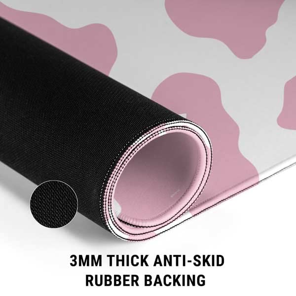 Skinit Small Gaming Mouse Pad - Pink Cow Print Design with Stitched Edges, Waterproof, Non-Slip Rubber Base, Desk Mat for Keyboard & Mouse, 12.6" x 11" inches - color: Pink - PTTRNS06, size: 12.6" x 11"