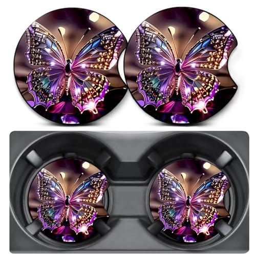 2 Pack Pink Butterfly Car Coasters for Cup Holders,Neoprene Anti Slip Mat | 2.75" Universal Size,Auto Rubber Drink Coasters Decor Car Accessories Interior Pink Butterfly Gifts for Women Men - color: Butterfly - Pink