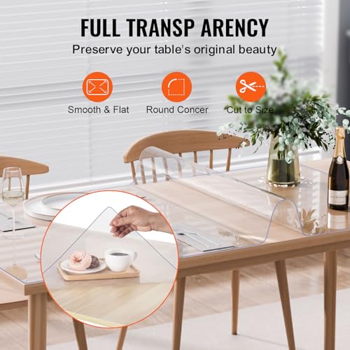 VEVOR Plastic Table Cover, 42 x 60 Inch 2.0 mm Thick Clear PVC Desk Mat Protector, Waterproof & Easy Cleaning Desk Pad Tablecloth, for Office, Dresser, Dining Room, Night Stand - size: 60" x 42" (Rectangle)