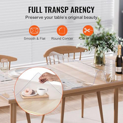 VEVOR Plastic Table Cover, 42 x 60 Inch 2.0 mm Thick Clear PVC Desk Mat Protector, Waterproof & Easy Cleaning Desk Pad Tablecloth, for Office, Dresser, Dining Room, Night Stand - size: 60" x 42" (Rectangle)