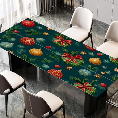 Christmas Ornament Desktop Sticker 39.37x23.62In, Colorful Baubles Pine Branch Desk Decal, Easy Clean Table Surface Sticker, Festive Holiday Decor - color: Colorful199