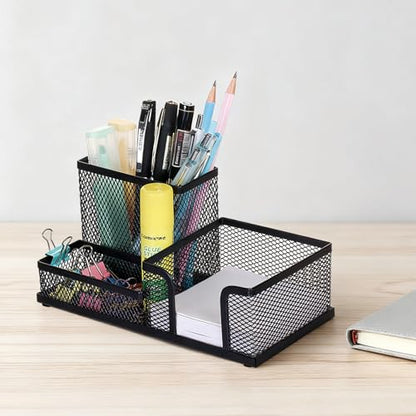 Comix Mesh Pen Pencil Holder Desk Organizer, 3 Compartment Wire Desktop Pen Pencil Cup Caddy Office Supplies Desk Accessories for Home Office School, Black - color: 3 Compartments