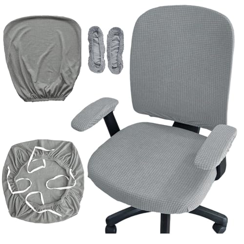 HAPPYDOG 4 Pcs Office Chair Covers Set Stretchable Protective Rotating Computer Chair Seat Covers with Armrest Covers (Light Grey) - color: Light Grey
