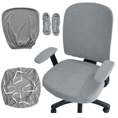 HAPPYDOG 4 Pcs Office Chair Covers Set Stretchable Protective Rotating Computer Chair Seat Covers with Armrest Covers (Light Grey) - color: Light Grey
