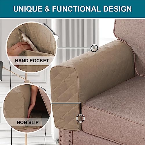 Turquoize 2 Pack Waterproof Armrest Covers for Chairs and Sofas Couch Arm Covers for Sofa Armrest Covers with Side Pocket Anti-Slip Furniture Protector Washable Armrest Slipcovers Set of 2, Khaki - color: Single Diamond- Khaki