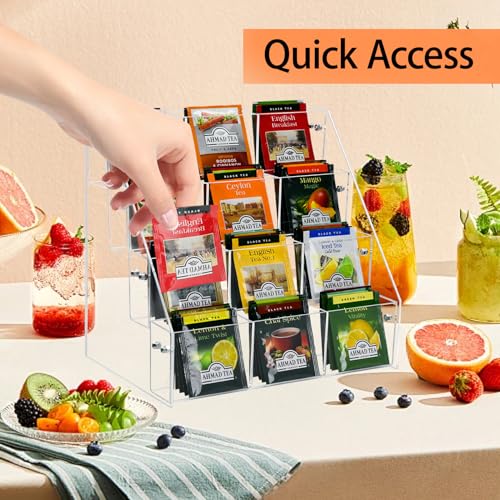 Tea Bag Organizer Holder, Acrylic Tea Packets Storage Box Container Display Stand Rack for Counter Cabinet Countertop Kitchen Office, 4 Tier - size: 4 Tier: 10.4" L X 7.1" W X 10" H