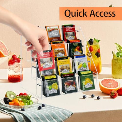 Tea Bag Organizer Holder, Acrylic Tea Packets Storage Box Container Display Stand Rack for Counter Cabinet Countertop Kitchen Office, 4 Tier - size: 4 Tier: 10.4" L X 7.1" W X 10" H