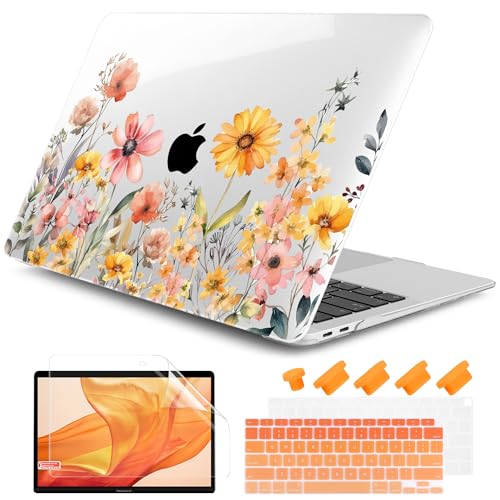 DONGKE Compatible with MacBook Air 13 inch Case 2021 2020 2019 2018 Release A2337 M1 A2179 A1932 with Retina Display Touch ID, Plastic Hard Shell & Keyboard Cover - Color Daisy - color: Color Daisy X811