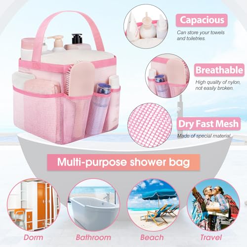 Attmu Mesh Shower Caddy Portable for College Dorm Room Camping Essentials, Shower Caddy Dorm with 9-Pockets, Large Capacity Hanging Basket Bathroom Bag for Toiletry, Swimming, Gym, Camp, Beach - color: pink purple