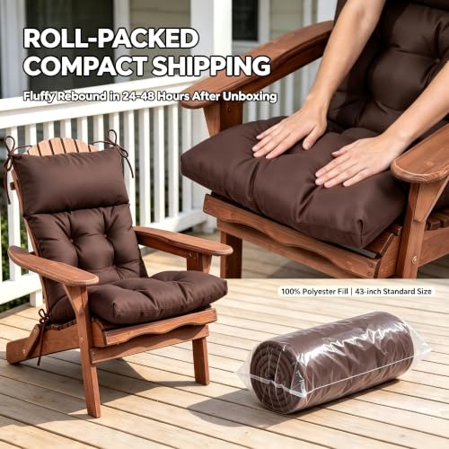 QILLOWAY Outdoor Rocking Chair Cushions Set of 2, 100% Polyester Waterproof Patio Rocking Chair Cushion, High Back Weatherproof Chair Pad for Adirondack & Outdoor Furniture, Coffee - color: Coffee