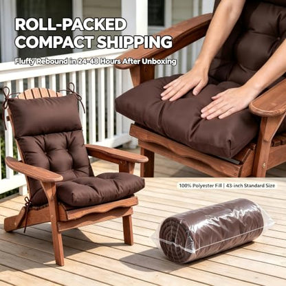 QILLOWAY Outdoor Rocking Chair Cushions Set of 2, 100% Polyester Waterproof Patio Rocking Chair Cushion, High Back Weatherproof Chair Pad for Adirondack & Outdoor Furniture, Coffee - color: Coffee