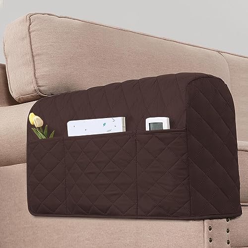H.VERSAILTEX Couch Arm Covers Water Resistant Armrest Covers for Sofa Remote Control Holder Sofa Armrest Organizer for Magazine, Tablet, Phone, iPad(Set of 2, Brown/Beige) - color: Single Diamond-brown/Beige