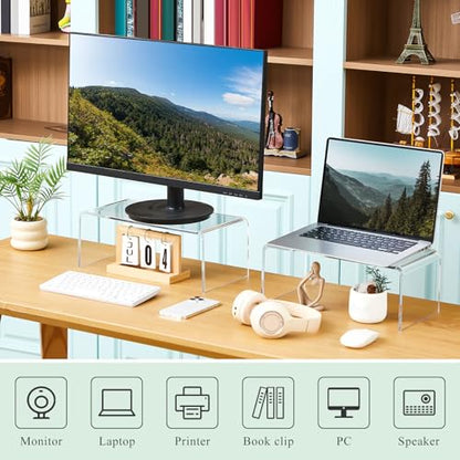RattanView 2 Pcs 15 Inch Large Acrylic Risers Display Stands 8 mm Thick Acrylic Shelf Riser Showcase for Collectibles Jewelry Cupcakes Food Figures Perfume Cabinet (Clear) - color: Clear, size: 15 Inch, 8 mm
