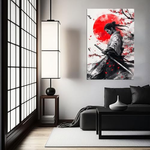 Japanese Samurai Wall Art Samurai Wall Decor for Home Living Room Bedroom Framed Artwork Canvas Prints Ready to Hang(12''W x 16''H) - color: samurai art-16, size: 12"L x 16"W