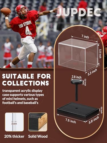 JupDec Mini Helmet Display Case, Acrylic Clear 1/2 Football Baseball Helmet Showcase, UV Protection Souvenirs and Collectibles Box with Solid Wood Base & Riser, Ideal Gift for Sports Enthusiast, Black - size: 1 Pack