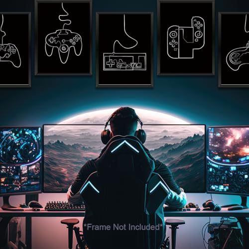 8 Pcs Abstract Line Gaming Wall Art Prints Boys Room Decor Game Room Decor Gamer Funny Wall Decor Paintings Posters for Office Home Bedroom Playroom Gamer Gifts for Men, Him, Son, Brother, Unframed