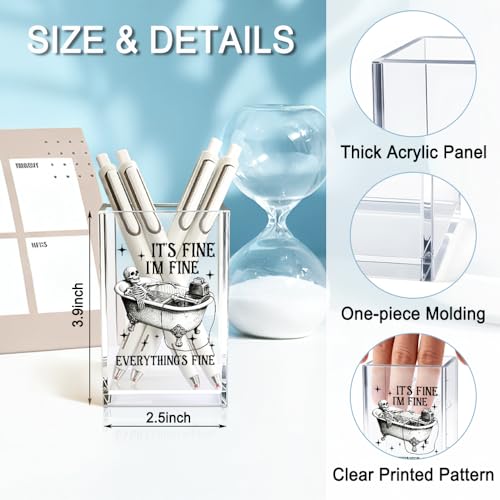 It's Fine I'm Fine Everything Is Acrylic Makeup Brush Pencil Holder Cup, Funny Bathtub Skull Pen Holder Gifts For Friends HR Nurse, Office Gifts for Women Men Coworker, Pencil Cup for Desk - color: black 2