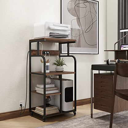 VEDECASA Large Printer Stand Cart with Charging Station USB Port 21.2"x15.7"x42.3" Rolling Tall 3-Tier Printer Stand with Adjustable Shelf Storage Home Office - color: Brown