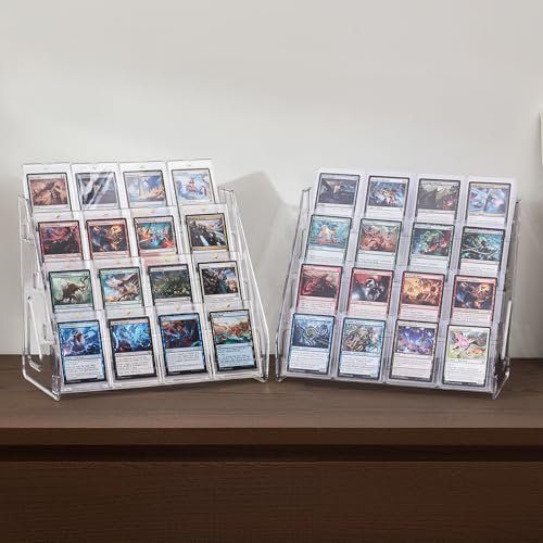DEEIF 4 Tier Acrylic Trading Card Display Stand, 12" Riser Display Shelf for Magnetic Holders, Toploaders, PSA Graded Cards, TCG Sports Card Collection (1 Pack) - size: 4 Tier, 1 Pack