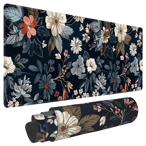Dark Flower Large Mouse Pad,Gaming Keyboard Desk Pad,Extended Mouse Mat Non-Slip Rubber Base with Stitched Edges for Office Game Home XL 31.5"x11.8" - color: Dark Flower, size: 31.5L x 11.8W inches