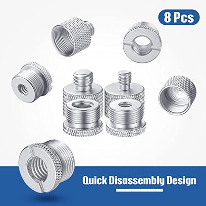 Moxweyeni 8 Pcs Mic Stand Adapter 5/8 Female to 3/8 Male, 3/8 Female to 5/8 Male, 5/8 to 1/4 and 1/4 to 5/8 Screw Mic Thread Adapter Set for Microphone(Silver) - color: Silver
