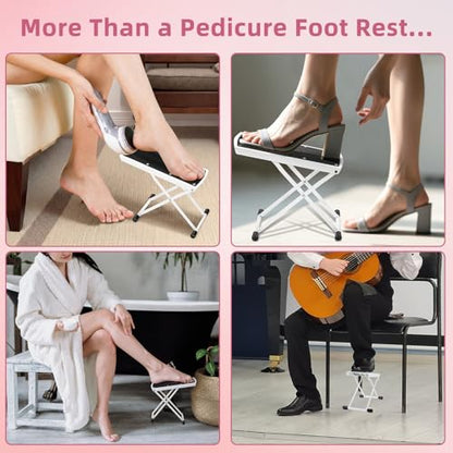 Pedicure Foot Rest, 6 Heights Adjustable Foot Stool, Upgraded Metal Foldable Non-Slip Stand for Home and Salon Use Pedicure Station, Ideal Pedi Stool for Nail Tech or Guitar Foot Stool White - color: White-upgraded